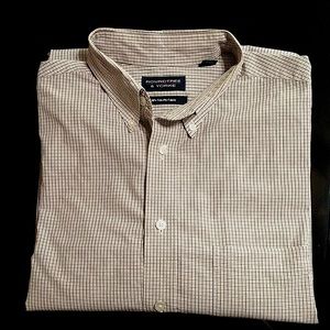 Men’s Roundtree & Yorke Long Sleeve White & Brown Large Plaid Button Down Shirt
